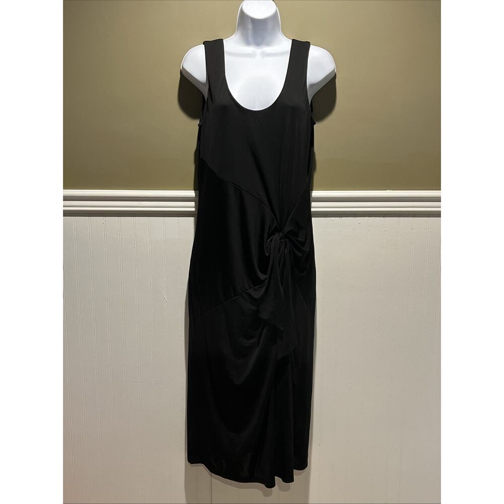 INC Black Scoop Neck Midi Dress – Stretch Faux Wrap Women’s Medium